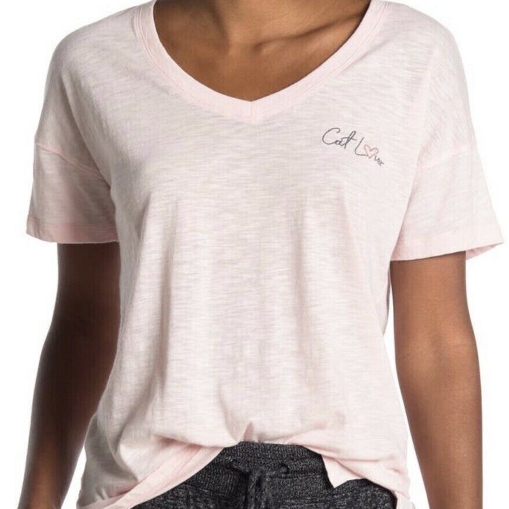 NWT PJ Salvage Light Pink “Cat Lover” V-Neck Tee